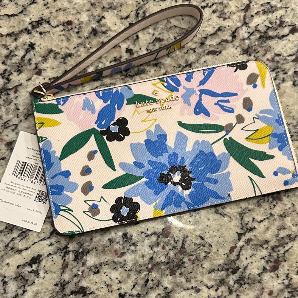 Kate Spade Blue and Pink Floral Wristlet